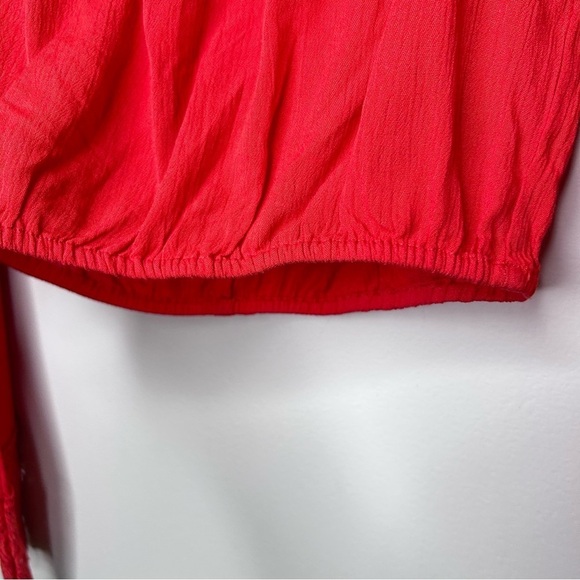 H&M Off-the-shoulder Peasant Blouse Viscose Lace Trim Bright Red Medium - Picture 8 of 12